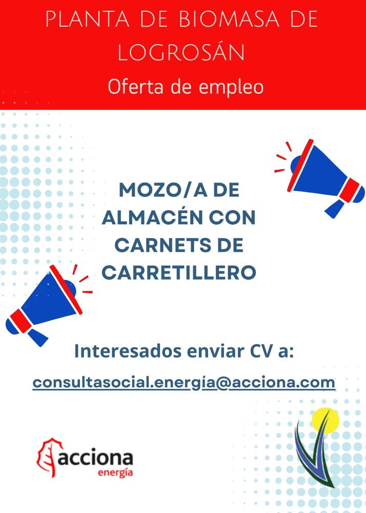 Imagen Planta Biomasa. Oferta de Empleo: Mozo/a de almacén.